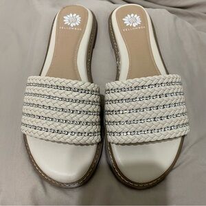 Yellow Box Women's Lasky Cream/Ivory Slide Sandals w/ Rhinestone, Size 8 leather